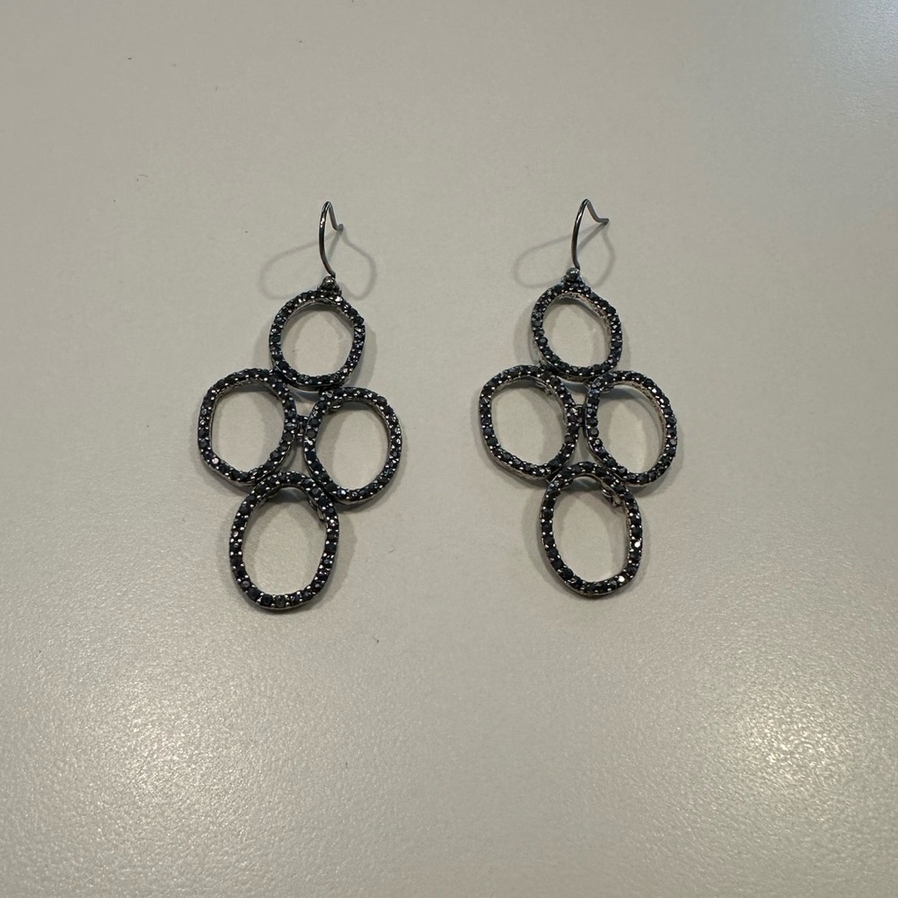 Lucky Brand Silver Hammered Linked Hoop Dangle Earrings